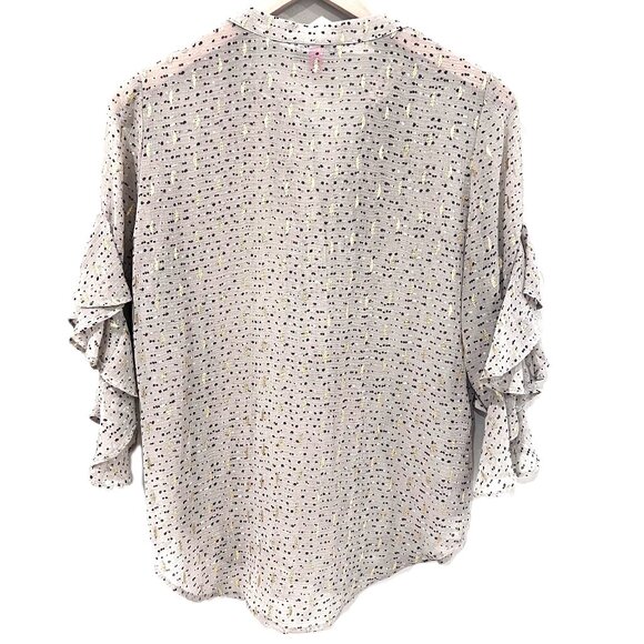 Vince Camuto Blouse XS Flutter Sleeve Beige Gold Metallic - Picture 3 of 6